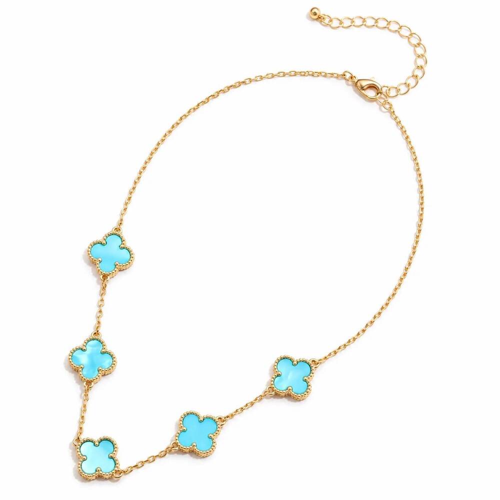 NEW FREM women's shell clover charm necklace in turquoise